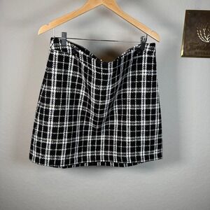 Banana Republic Plaid Tweed Mini Skirt Black White Size 16